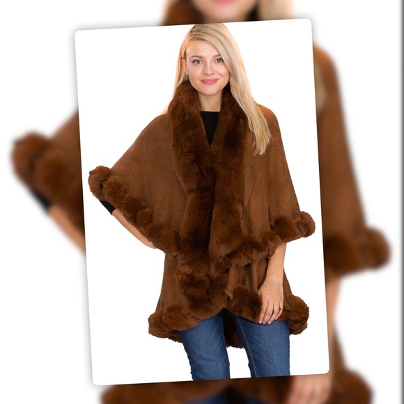 NEW COLOR! Luxurious WINTER Brown Plush Faux Fur Double Layer Cape - Picture 2 of 8